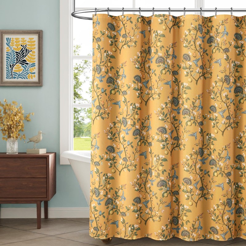 NDDYCU Mustard Yellow Cotton Floral Shower Curtain,Vintage Anthropologie Shower Curtains