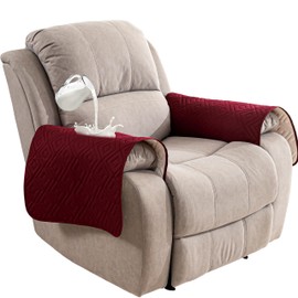 Waterproof Recliner Armrest Covers - Non - Slip, Washable Sofa Arm Protectors for Homes with Kids and Pet Dogs. in Elegant Wine Red (Set of 2)