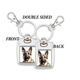 GERMAN SHEPHERD DOG KEYRING. Square Silver Plated Alsatian Picture Key Chain for German Shepherd Owners. German Shepherd and German Shepherd Dad Gift Key Holder. German Shepherd Dog Picture Gift