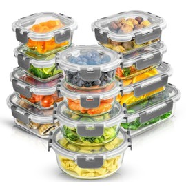 JoyJolt 24pc Borosilicate Glass Storage Containers with Lids | 12 Airtight/Freezer Safe Food Storage Containers for Pantry and Kitchen | Meal Prep Container for Lunch | Glass Tupperware Set