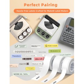 MakeID E1 Q1 Label Maker Tape Refills, 16mm x 4m (0.63" x 13') Continuous Sticker Thermal Laminated Waterproof Self-Adhesive Multipurpose Labeling Tape Replacement