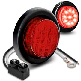 TRUE MODS 2pc 2" 12V Red Round LED Clearance Side Marker Lights [DOT FMVSS 108] [SAE P2] [Reflector Lens] [Grommet & Plugs] [Flush-Mount] [Waterproof IP67] for Boat Trailer Semi Truck RV Peterbilt