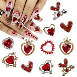 Valentines Nail Charms 22Pcs Alloy Heart Nail Art Charms Red Nail Gems Accessories Shiny Valentines Heart Nail Rhinestones Jewelry Gold Silver Love Nail Charms for Acrylic Nails Decor Supplies