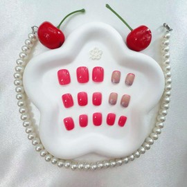 Pink Press on Nails Short Square Fake Nails Glossy Glue on Nails Press ons Glitter False Nails with French Tip Designs Acrylic Stick on Nails for Women 24 Pcs