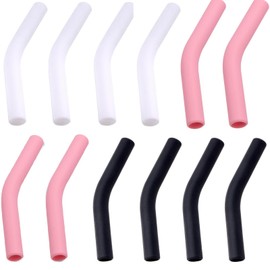 JXLMung 12Pcs Food Grade Silicone Straw Tips Reusable Rubber Straw Covers Black Flex Elbow Hydraflow Straw Replacement Tip for 5/16 Inch Wide 8MM Stainless Steel Metal Straws(black white pink)