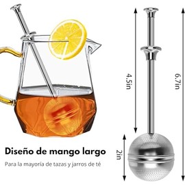 U Chef Infusor de Acero Inoxidable con Mango Largo, 2 Coladores de Té para Hojas Sueltas, Filtro de Té de Malla Fina Reutilizable para Taza y Tetera