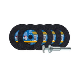 PFERD Starter Kit 6-Piece | 5x Straight Cutting Disc PSF Steelox 76 x 1.0 x 10.0 mm + Tool Holder for Straight Grinder | 69198288 - for Steel and Stainless Steel (INOX)