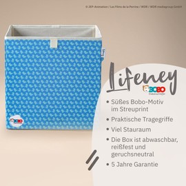 LIFENEY Meets Bobo Siebenschläfer Storage Box with Scattered Print for Children, Box with the Popular Dormouse for Storing Toys, 33 x 33 x 33 cm, Suitable for Classic Cube Shelves