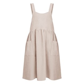 TopTie Cotton Linen Apron Cross Back Work Apron, Kitchen Apron, Christmas Apron Dress for Women with Two Pockets Beige