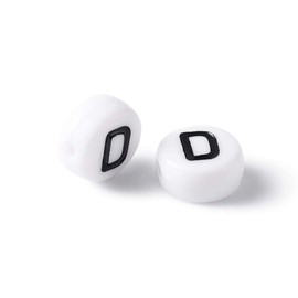 Pandahall 100pcs Acrylic A-Z English Letter D Beads Alphabet Flat Round Pony Beads DIY Word Message Initial Bracelet Spacer Charms Jewelry Makings 7x4mm White