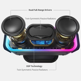 DOSS Bluetooth Speaker, SoundBox Pro+ Wireless Pairing Speaker with 24W Stereo Sound, Punchy Bass, IPX6 Waterproof, 15Hrs Playtime, Multi-Colors Lights, for Home,Outdoor-Black