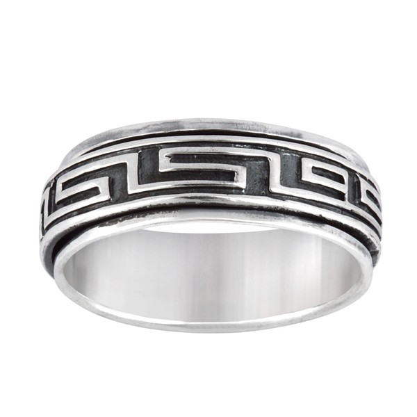 Silverly Women's Men's 925 Sterling Silver Greek Key Pattern Spinning