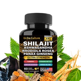 Gi.Da.Culture Himalayan Shilajit 15500 mg; Shilajit 9000 mg; Aswagandha 2000 mg; Radiola Rosea 1000 mg; Ginseng 1500 mg; Cordyceps Mushroom 500 mg; Ginkgo Biloba 500 mg;