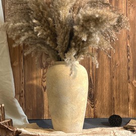 GDSZJLJ Ceramic Rustic Farmhouse Vase, 12 Inch Beige Flower Vases for Home Decor, Rustic Pottery Vase for Table Centerpieces & Living Room, Farmhouse Ceramic Vases for Entryway & Wedding Gifts