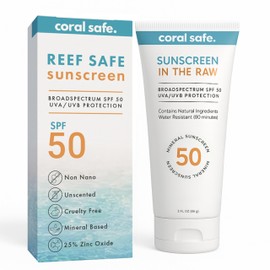 Reef Safe Mineral Sunscreen Travel Lotion SPF 50 - Mexico & Hawaii 104 Reef Act Compliant, Biodegradable, Zinc Oxide, Oxybenzone & Octinoxate Free, Water Resistant, Natural Ingredients, by Coral Safe
