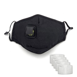 TK FASHION MASK Premium Cotton Reusable Washable Face Mask with Breathing Valve & Filter Pocket (Included 5 FREE Filters) (Black, 1 Piece)