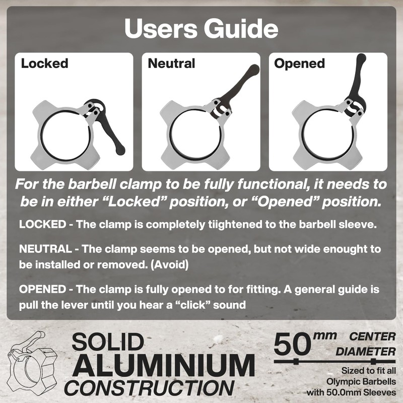 Meteor Essential Olympic Quick-Release Barbell Collars, Aluminium Collar, Barbell Clamp,