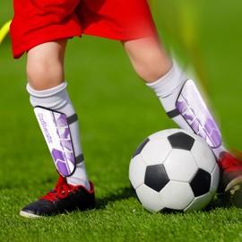 Shin Guards Soccer Youth Kids Football Shin Pads Boys Girls Toddler Adult Shin Guard Calf Protective Gear Leg Equipment ShinGuards Suitable for 4 5 6 7 8 9 10 11 12 Years Old (S, Purple)