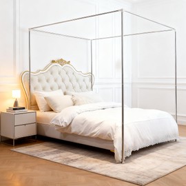 Canopy Bed Poles Stainless Steel Metal Frame 4 Corner Post Bed Frame Poles Frame Bracket Fit for Metal and Wood Bed(Full,Silver)