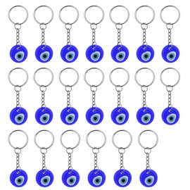 EMSea 20 pieces Turkish blue evil eye key chain craft glass with key ring hanging decoration charms pendant good luck amulet jewellery accessories, blue