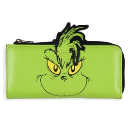 Bioworld Cómo el Grinch robó la Navidad 3D Character Cartera de Falso Cuero con Cierre de Cremallera, Verde, Talla única