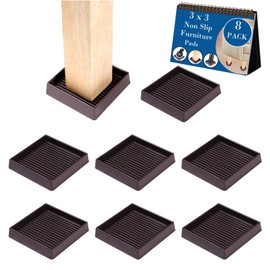 Fursafe&Q Rubber Caster Cups, Non Slip Furniture Pads Hardwood Floors -Furniture Coasters Cups with Anti Sliding Floor Grip, Bed Stoppers to Prevent Sliding, Non Slip Couch Feet Pads 3" 8 Pack Square