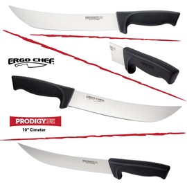Ergo Chef Prodigy Series 10-Inch Cimeter Breaking Knife Curved Blade - High Carbon Stainless Steel Blade - Butcher's Meat Trimming Knife, Ergonomic Non-Slip Handle, Black