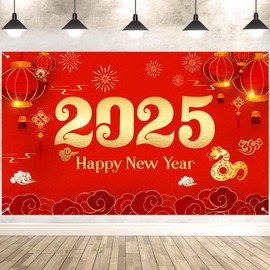 DPKOW Chinese New Year Background Banner for Year of the Snake Decoration, Large Banner for Chinese New Year Decoration 2025, Chinese New Year Wall Poster Decoration, 185 x 110 cm Fabric