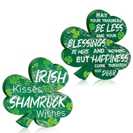 Ferraycle 2 Pcs St. Patrick's Day Decorations Shamrock Ornaments Irish Themed 5.91x5.78 Inch Lucky Tabletop Wooden Sign Table Decor Rustic Wood Centerpieces Green Shamrock Blocks Office Home Decor