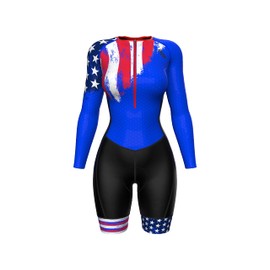 Zimco Women Cycling Suit One Piece Cycle Suit Padded Bicycle Costume (US Flag, Medium)