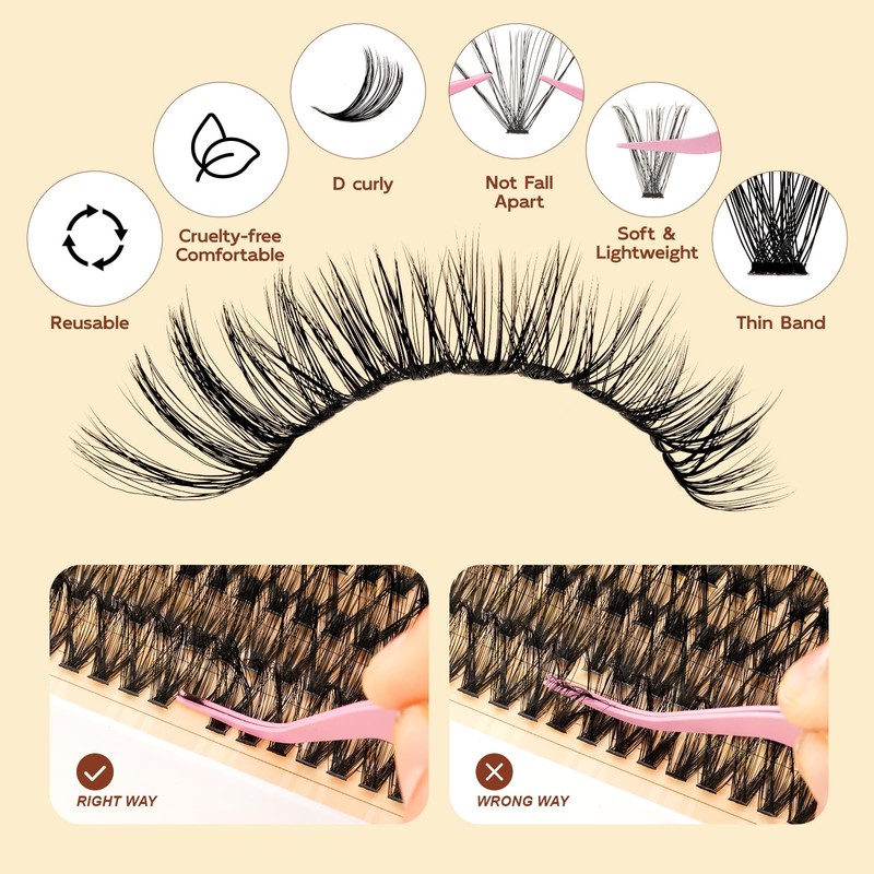 QUEWEL Cluster-Lashes Kit, 40D Individual-Eyelashes with Waterproof Lash Bond &