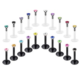 Fectas Set of 20 Lip Piercings Labret Monroe Plug Piercings Bioflex Flexible Ear Tragus Helix Ear Piercing 6 mm 8 mm 10 mm, UV