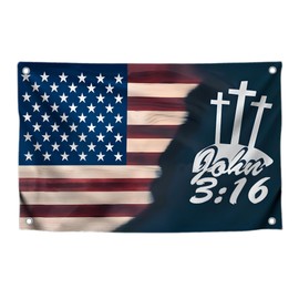 3x5 Feet Jesus American Flags John 3 16 with Two Brass Grommets - Faith Over Fear House Yard Decor Banner - Christian Jesus Easter Outdoor or Indoor Flag - Jesus Americane Flag for 4th of July