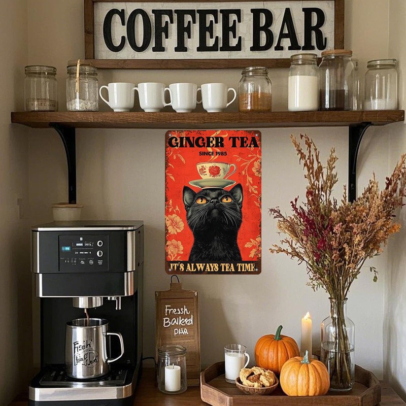 Funny Black Cat Tin Sign Ginger Tea It'S Always Tea