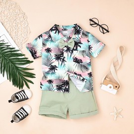 CETEPY 3t Boy Clothes Baby Toddler Outfits Summer Shorts Hawaiian Style Beach Clothes Shirt & Shorts Set Green 3-4 Years old