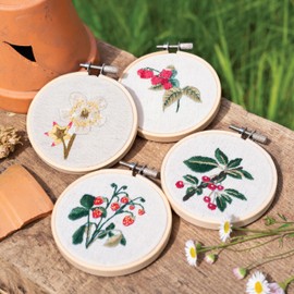 RHS The Royal Horticultural Society Embroidery Hoop Decoration Kit, Summer Berries Designs, (Pack Of 4), Embroidery Kits For Adults & Adults Beginners, Gift Idea, Embroidery Pattern