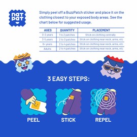 NATPAT Buzz Patch Mosquito Patch Stickers for Kids - Plant Based Ingredients, Non-Toxic - The Original All Natural Citronella Essential Oil Insect Patch, DEET Free, for Toddlers, Kids (60 Pack)