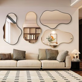Dorlicecass Irregular Wall Mirror - Wall Mirrors Decorative 22"x 36" Asymmetrical Abstract Mirror Aviation Aluminum Alloy Frame Unique for Bathroom, Bedroom, Living Room, Cloakroom, Entryway Gold