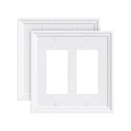 TREEWELL 2-Pack Double Decorator Outlet Cover Plate, White Decorative Switch Plates and Outlet Covers, Natural Bamboo Fiber Wall Plates for Electrical Outlets, Receptacle, GFCI Outlet, Dimmer Switch