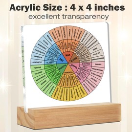 Mental Health Desk Decor, Emotions Desk Signs Wheel of Feelings Acrylic Desk Plaque Sign Therapy Office Home Classroom Decoration 4 x 4 Inches