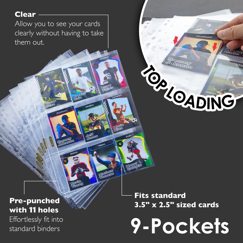 BAZIC Products Sports Card Holder Protector Sheet, 9 Pockets Plastic