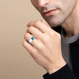 ChicSilver 6MM Square Blue Topaz Wedding Band Engagement Ring 925 Sterling Silver Blue Gemstone Signet Statement Ring for Men Size 8
