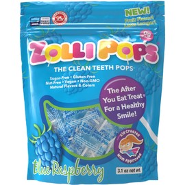 Zollipops Clean Teeth Lollipops, Blue Raspberry, 6.2 Ounce