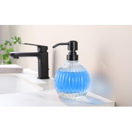 Ximlike Round Soap Dispenser Bathroom with Black Pump, Glass Pump Bottle with Stainless Steel Pump Liquid Sphere Soap Dispenser Circular Countertop Foaming Hand Soap Dispenser Kitchen