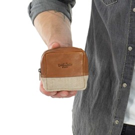 Gusti Clara Leather Wash Bag - Cosmetic Bag / Toiletry Bag / Makeup Bag Brown Leather Canvas, hazelnut