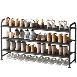 INGIORDAR Shoe Rack 3 Tier Long Storage Organizer Wide Metal Shoe Shelf for Closet Entryway Black