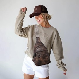 Leresas Sling Bag for Women Men Crossbody Bags Fanny Packs Sling BackPack Travel Purse Over Shoulder Bag Vegan Leather Coffee