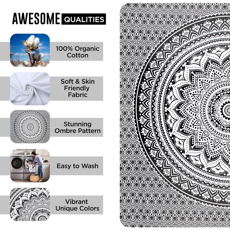 raajsee Indian Cotton Mandala Throw, Ombre Boho Elephant Psychedelic Room