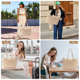 KALIDI FANCY FOREST Tote Bag for Women with Zipper, Gym Tote with Compartments, Laptop Work Tote Large Casual Handbag Quilted Shoulder Bag for Sport, Travel Dating College Khaki