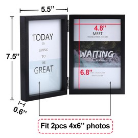 5x7 Double Picture Frame Wooden Hinged Photo Frame Definition Glass Stand Vertically on Desktop or Tabletop Black | FOREV